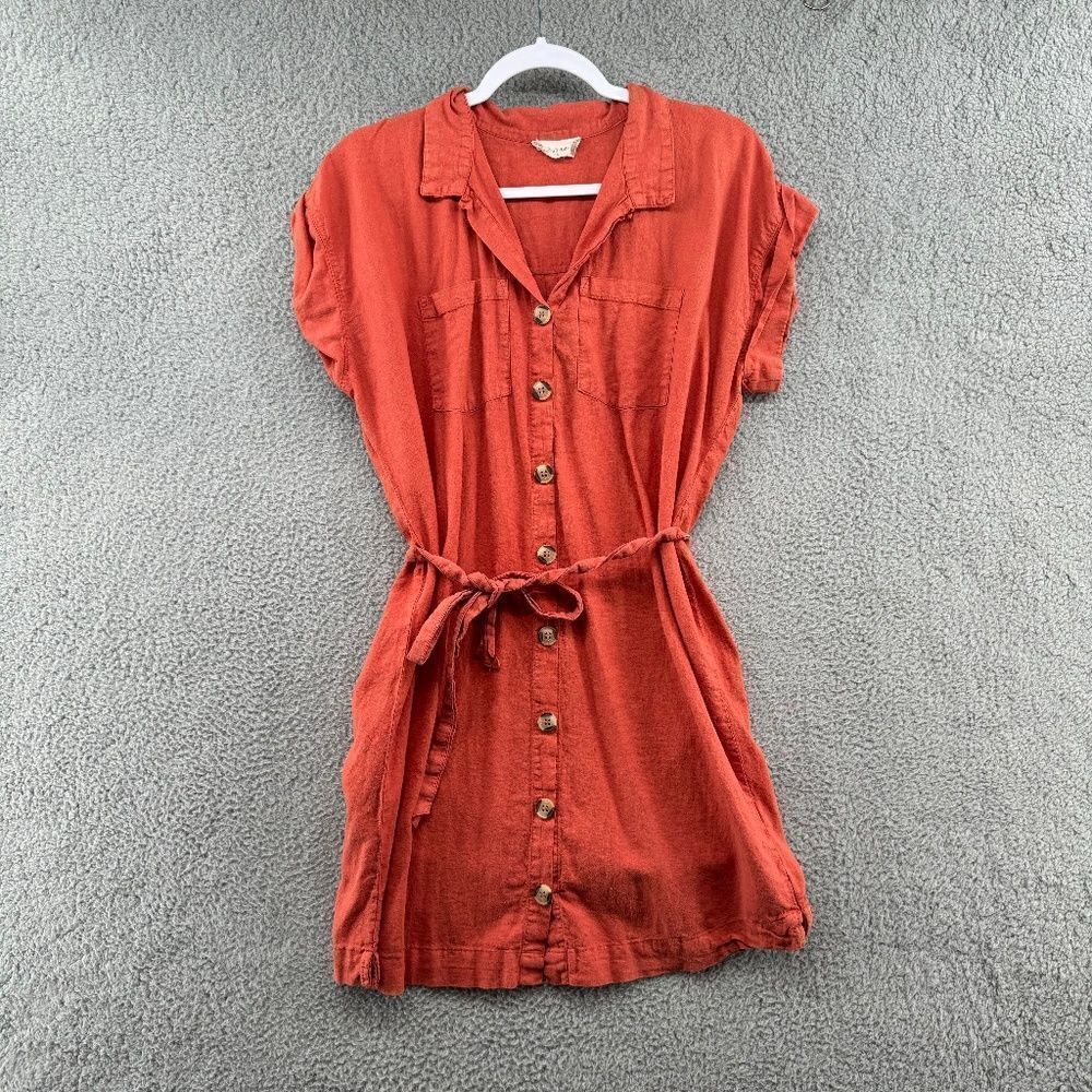 Altard State Linen Dress Button Down Belted size Small Rust Orange